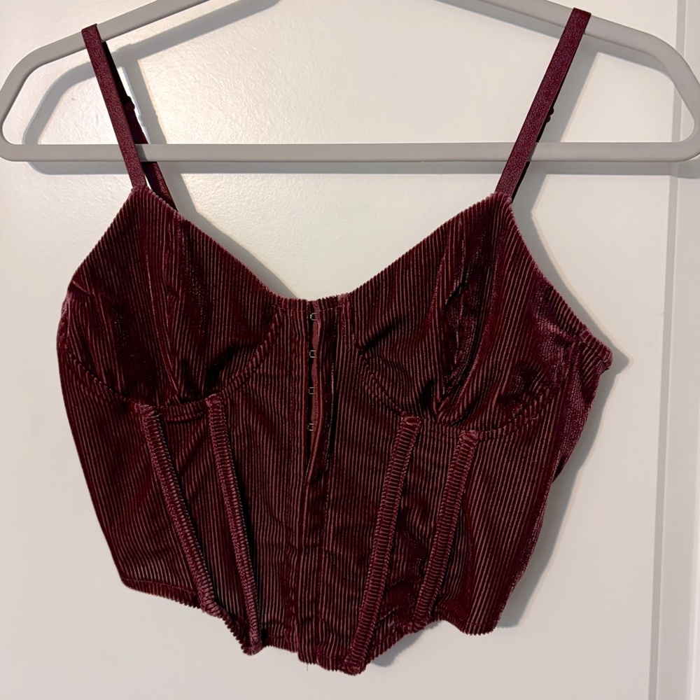 Mixed Threads Women’s Burgundy Velvet Crop Top Hook & Eye Closure XS